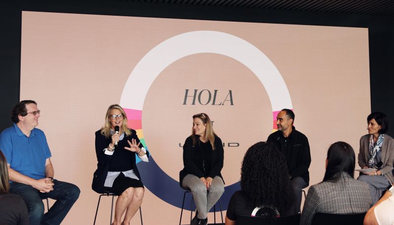 Claudia Gast moderating Lucid's HOLA employee panel